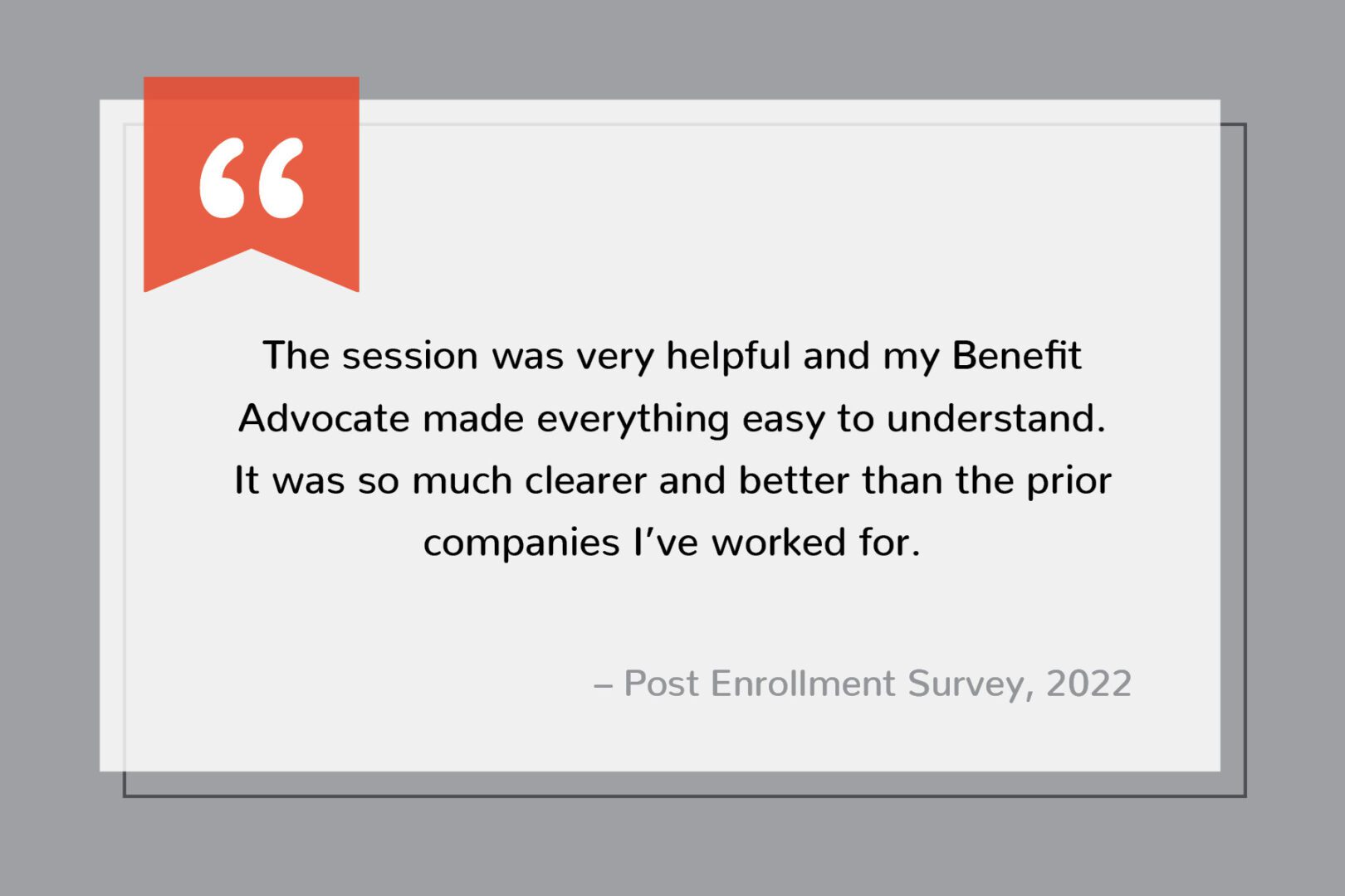 A testimonial card for the benefit advocate